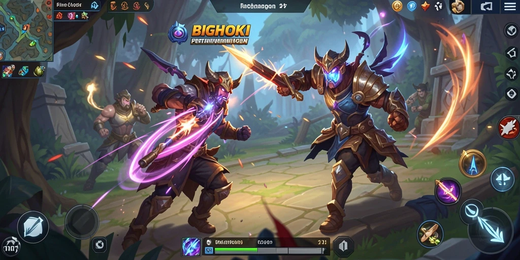 Tampilan gameplay BIGHOKI dengan pertarungan yang seru dan dramatis.
