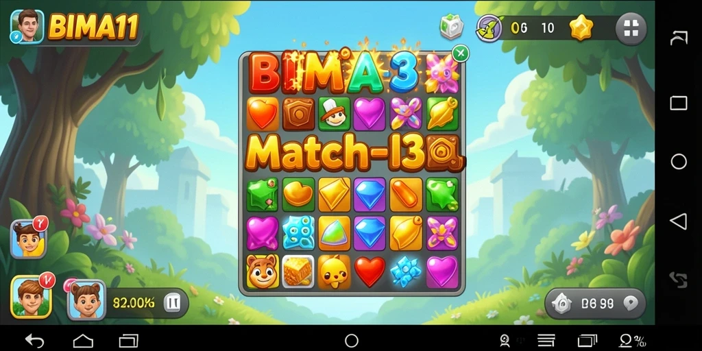 Tampilan gameplay BIMA11 yang seru dan penuh warna dalam match-3.