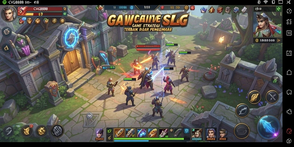 Screenshot gameplay seru dari CVG8888 yang menampilkan strategi dan pertempuran.