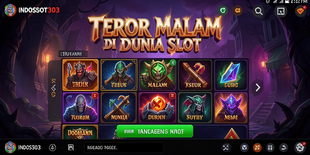 Menampilkan gameplay menyeramkan di dunia slot yang gelap.