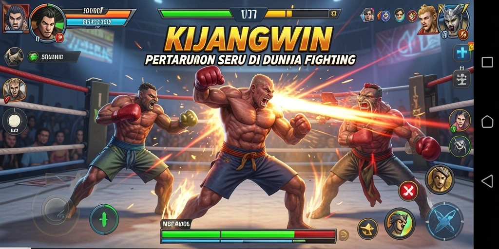 Tangkapan layar utama <strong>KIJANGWIN</strong> menunjukkan aksi pertarungan yang intens antara karakter.