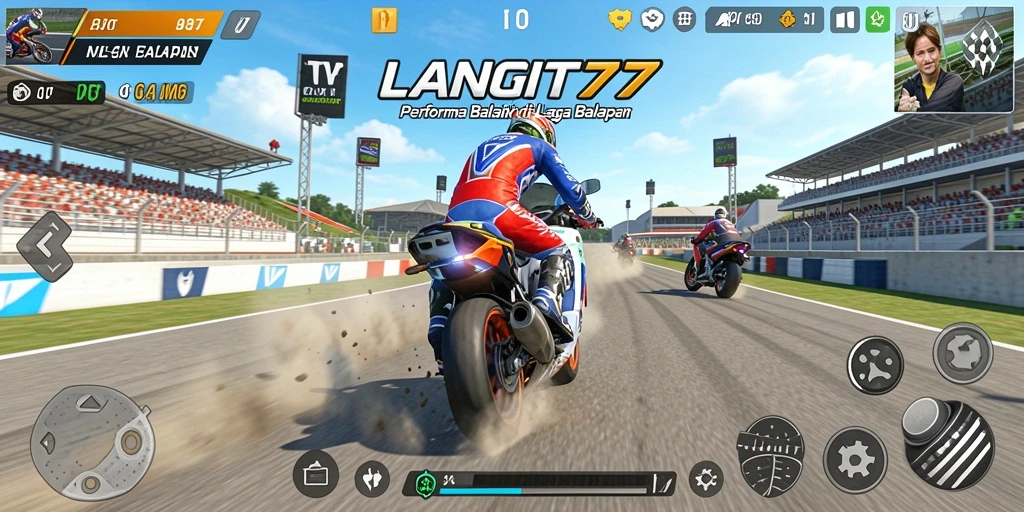 Screenshot LANGIT77 menampilkan aksi balapan yang mendebarkan di trek penuh tantangan.