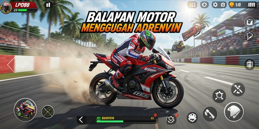 Screenshot menampilkan balapan motor yang intens dan menegangkan di LPO88.